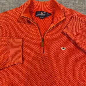 Vineyard Vines Women Orange Textured Knit Quarter Zip Pullover Sweater Size L